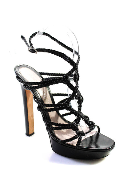 Alexander McQueen Womens Braided Leather Platform High Heels Black Size 8.5