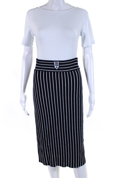 Agnes B Womens Striped Knee Length Straight Pencil Skirt Blue White Size 1