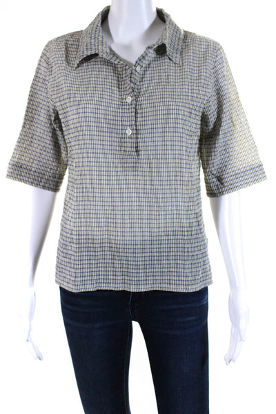 Agnes B Womens Cotton Long Sleeve Plaid Button Down Shirt Yellow Size 36