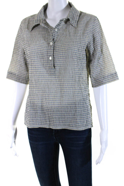 Agnes B Womens Cotton Long Sleeve Plaid Button Down Shirt Yellow Size 36