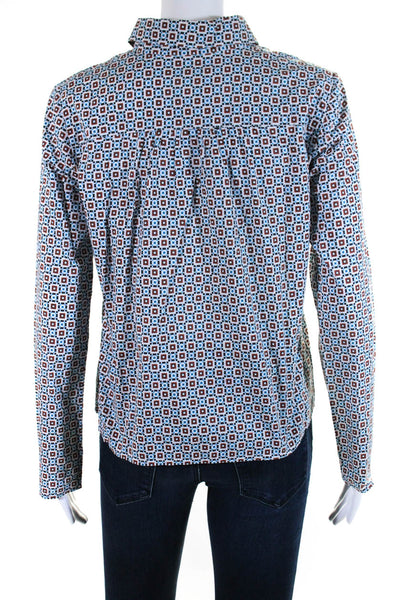 Agnes B Womens Cotton Long Sleeve Geometric Print Button Down Shirt Blue Size 36