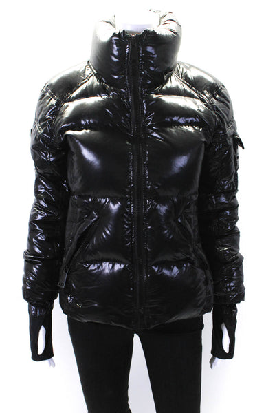 SAM New York Womens Black Mock Neck Full Zip Long Sleeve Puffer Jacket Size S