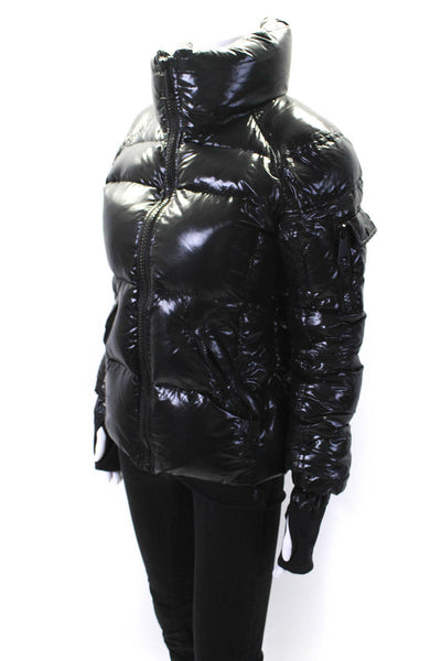 SAM New York Womens Black Mock Neck Full Zip Long Sleeve Puffer Jacket Size S