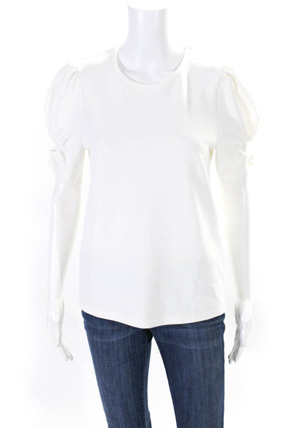 See by Chloe Womens Crepe Ruched Short Sleeve Crewneck Blouse Top White Size S