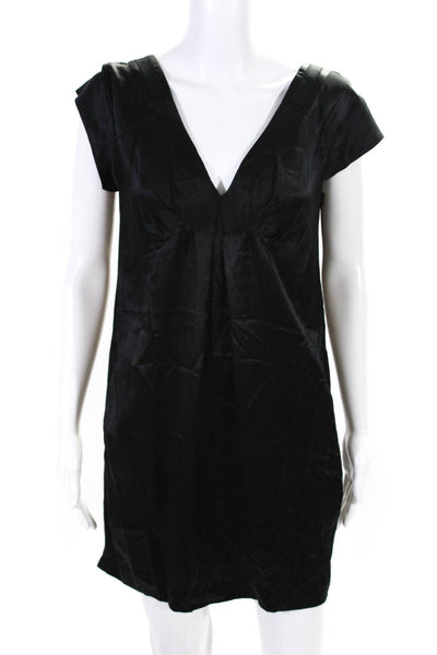 See by Chloe Womens Silk Charmeuse Short Sleeve V-Neck Mini Gown Black Size 6