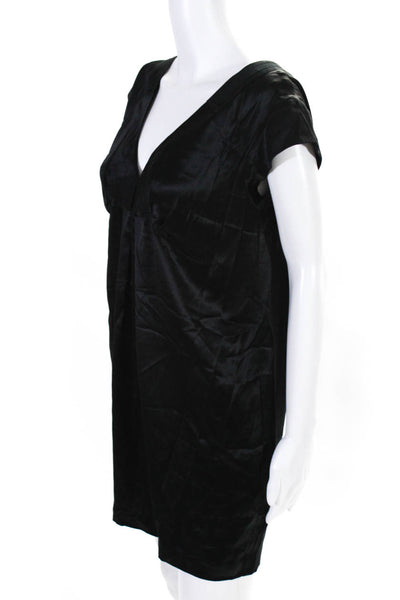 See by Chloe Womens Silk Charmeuse Short Sleeve V-Neck Mini Gown Black Size 6