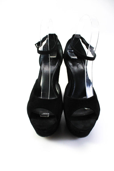 Celine Womens Block Heel Platform Ankle Strap Peep Toe Pumps Black Suede Size 37