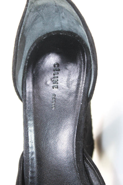 Celine Womens Block Heel Platform Ankle Strap Peep Toe Pumps Black Suede Size 37
