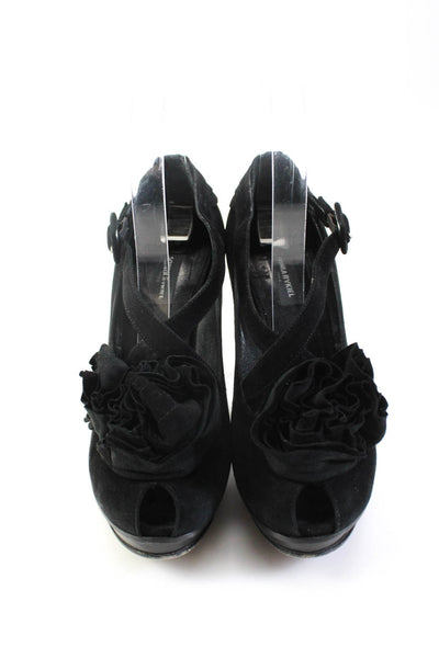 Sonia Rykiel Womens Block Heel Platform Ankle Strap Peep Toe Pumps Black 36.5