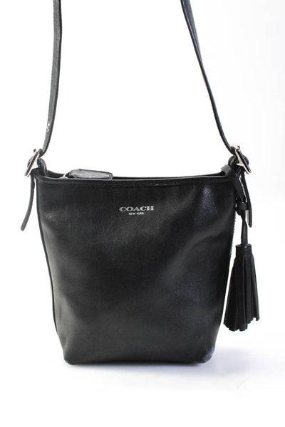 Coach Womens Single Strap Zip Top Logo Small Shoulder Handbag Black Leather