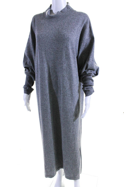 Fabiana Filippi Womens Wool Knit Long Sleeve Split Hem Sweater Dress Gray Size M