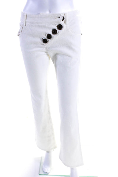 Chloe Womens Cotton Asymmetric Button Fly Bootcut Jeans Cream Size 34