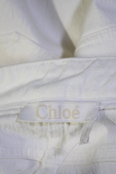 Chloe Womens Cotton Asymmetric Button Fly Bootcut Jeans Cream Size 34