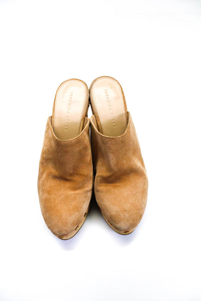 Veronica Beard Womens Wooden Platform Block Heel Mules Clogs Tan Size 10