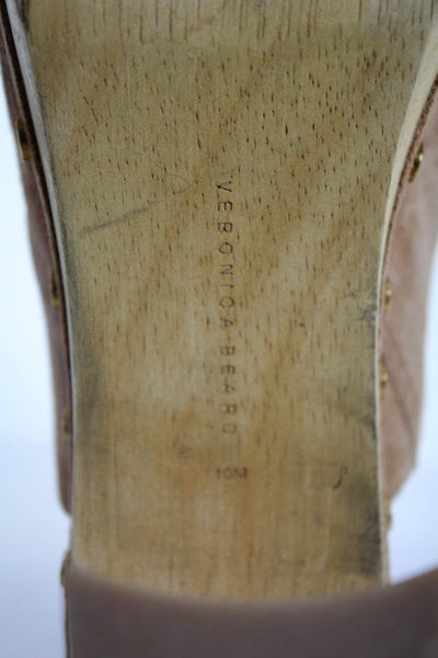 Veronica Beard Womens Wooden Platform Block Heel Mules Clogs Tan Size 10