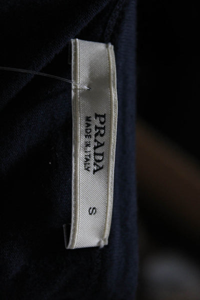 Prada Womens Short Sleeve Crew Neck Boxy Tee Shirt Navy Blue Cotton Size Small