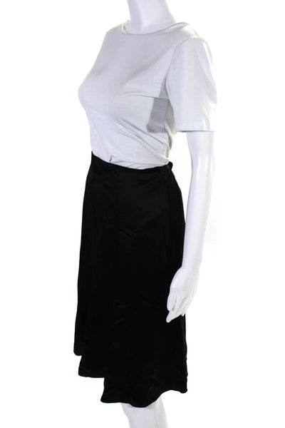 Chanel Womens Back Zip Knee Length Silk A Line Skirt Black Size FR 42 06P