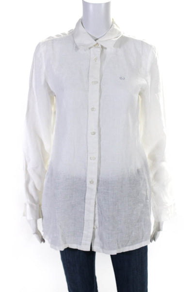 Escada Sport Womens Button Front Collared Linen Oxford Shirt White Size FR 34