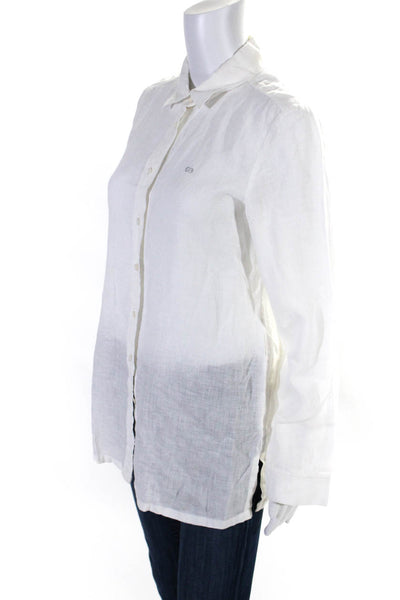 Escada Sport Womens Button Front Collared Linen Oxford Shirt White Size FR 34