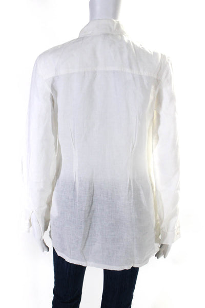 Escada Sport Womens Button Front Collared Linen Oxford Shirt White Size FR 34