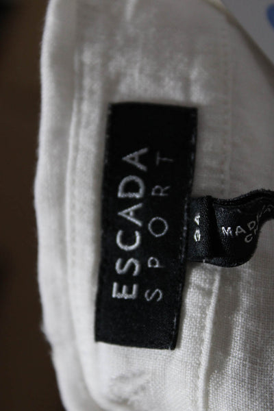 Escada Sport Womens Button Front Collared Linen Oxford Shirt White Size FR 34