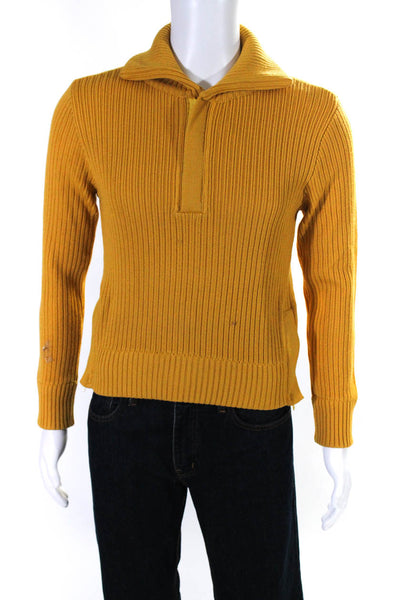 Ron Leal Mens Long Sleeve Mock Neck Ribbed Henley Sweater Yellow Size Small
