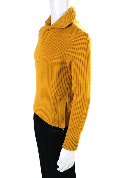 Ron Leal Mens Long Sleeve Mock Neck Ribbed Henley Sweater Yellow Size Small