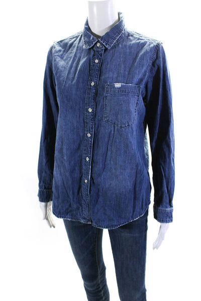 DL1961 Womens Denim Button Down Long Sleeves Shirt Blue Size Small