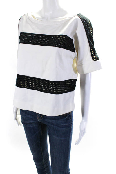 Thakoon Addition Womens Striped Mesh Print Textured Blouse Top White Size 6