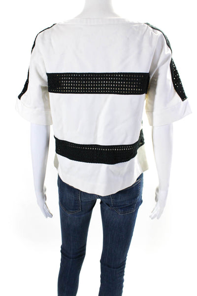 Thakoon Addition Womens Striped Mesh Print Textured Blouse Top White Size 6