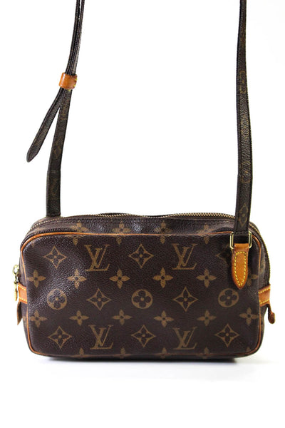 Louis Vuitton Womens Logo Print Adjustable Strap Zip Up Marly Shoulder Bag Brown