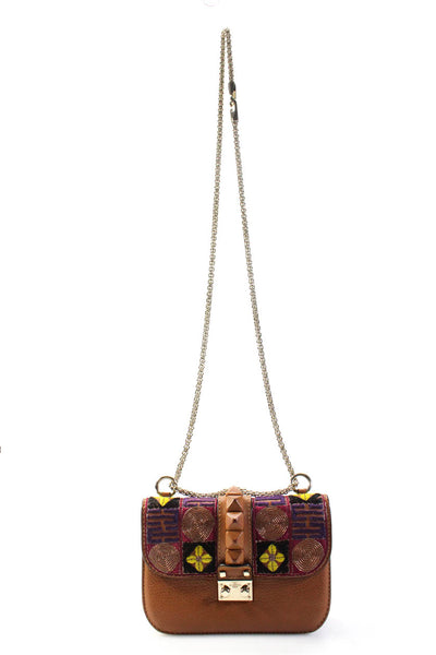 Valentino Garavani Womens Grain Leather Glam Lock Shoulder Handbag Brown Purple