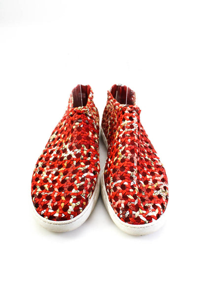 Hermes Womens Back Zip Woven Printed Oxygene Canvas Sneakers Red Multi Size 38