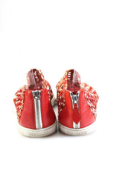 Hermes Womens Back Zip Woven Printed Oxygene Canvas Sneakers Red Multi Size 38