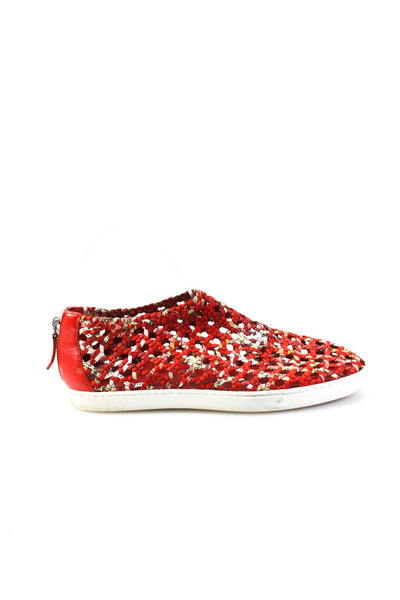 Hermes Womens Back Zip Woven Printed Oxygene Canvas Sneakers Red Multi Size 38