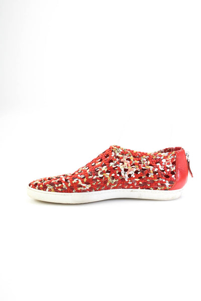 Hermes Womens Back Zip Woven Printed Oxygene Canvas Sneakers Red Multi Size 38