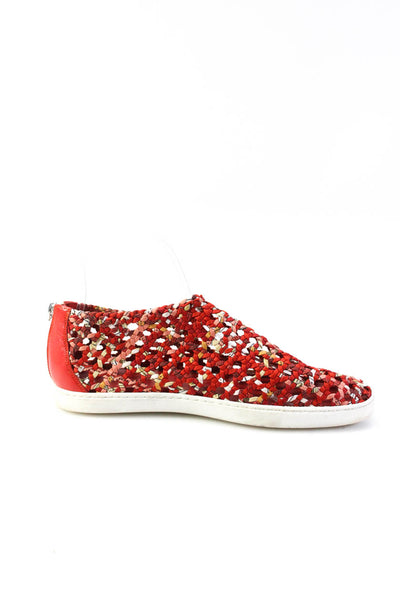 Hermes Womens Back Zip Woven Printed Oxygene Canvas Sneakers Red Multi Size 38