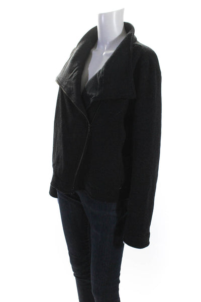 Eileen Fisher Womens Wool Blend High Neck Long Sleeve Zip Up Jacket Gray Size XL
