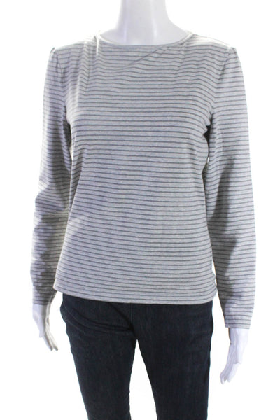 Armani Collezioni Womens Long Sleeve Stripe Crew Neck Tee Shirt Gray Size 10