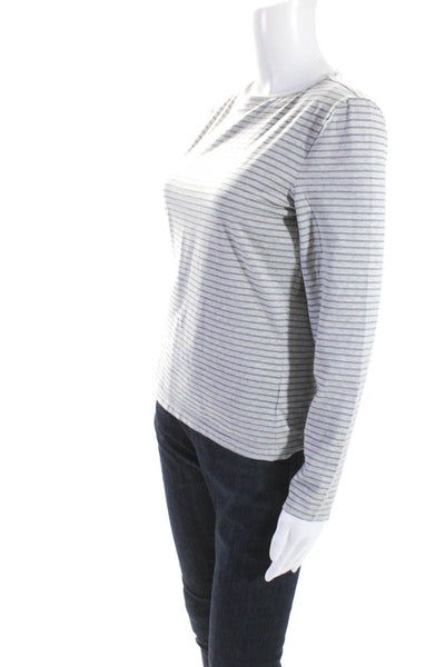 Armani Collezioni Womens Long Sleeve Stripe Crew Neck Tee Shirt Gray Size 10