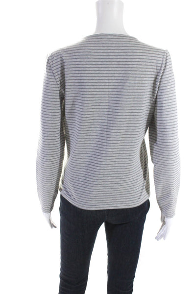 Armani Collezioni Womens Long Sleeve Stripe Crew Neck Tee Shirt Gray Size 10