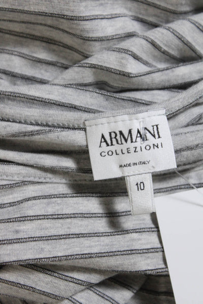 Armani Collezioni Womens Long Sleeve Stripe Crew Neck Tee Shirt Gray Size 10