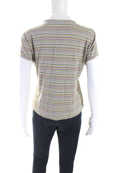 Bogner Womens Short Sleeve Striped Jersey V Neck Polo Blouse Multicolor Medium