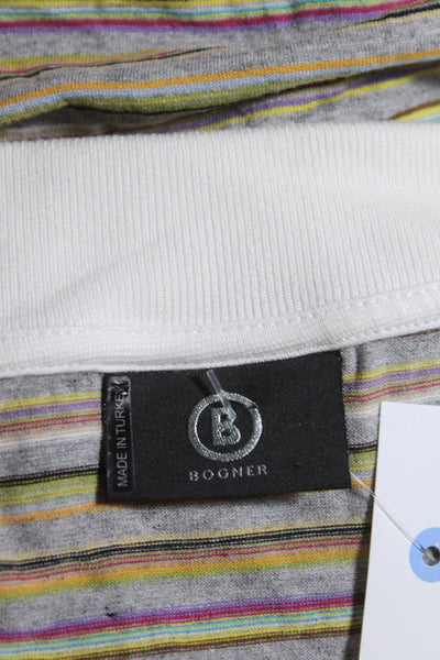 Bogner Womens Short Sleeve Striped Jersey V Neck Polo Blouse Multicolor Medium