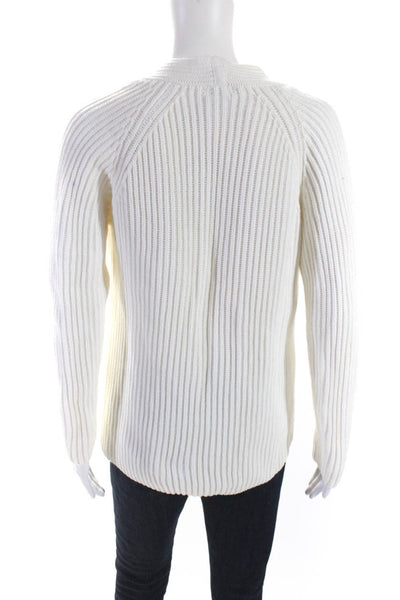 KORS Michael Kors Womens Ribbed V Neck Pullover Sweater White Cotton Size Medium