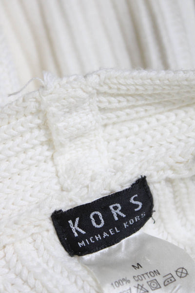 KORS Michael Kors Womens Ribbed V Neck Pullover Sweater White Cotton Size Medium