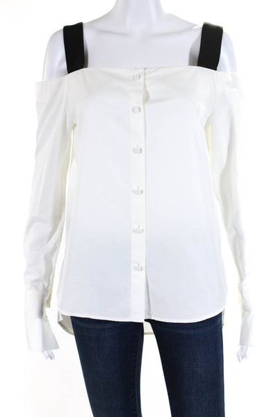 Atea Oceanie Womens Long Sleeve Off Shoulder Buttoned Blouse White Size 34