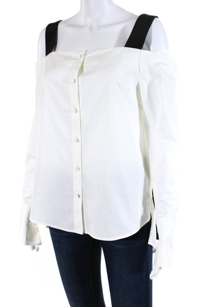 Atea Oceanie Womens Long Sleeve Off Shoulder Buttoned Blouse White Size 34