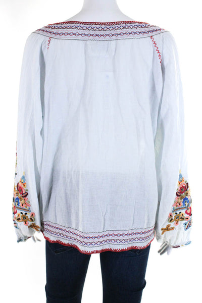 Byla Womens Cotton Long Sleeve Embroidered Tunic Blouse Blue Size M