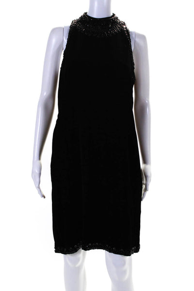 Badgley Mischka Womens Back Zip Sequin Beaded Trim Velvet Dress Black Size 10